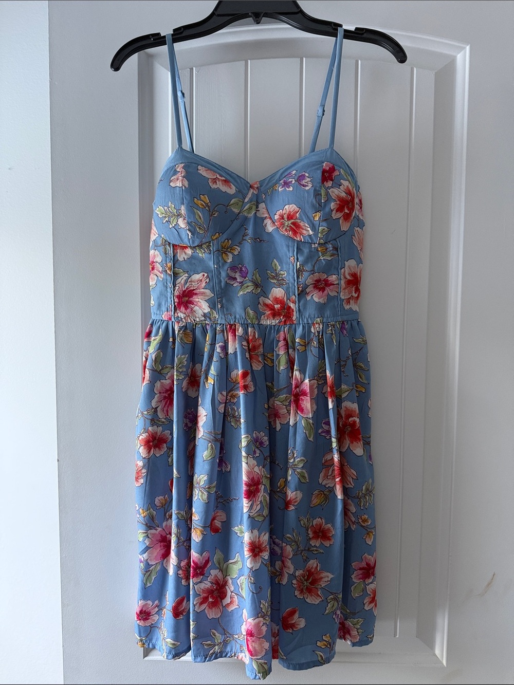 Blue Floral Spaghetti-Strap Mini Dress